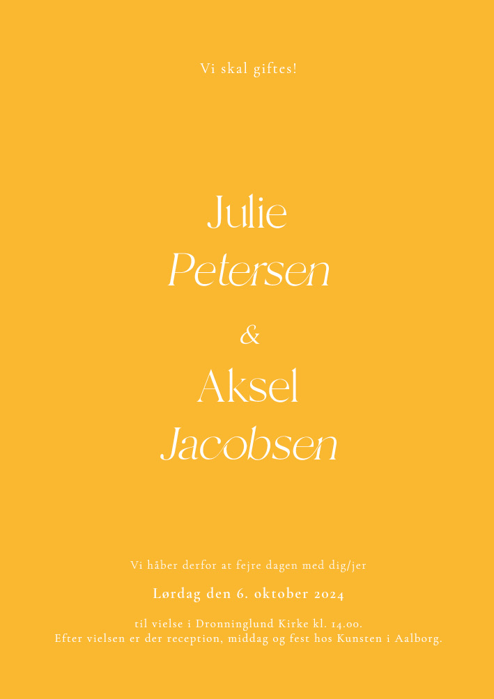 Minimalistisk - Julie og Aksel Orange Bryllupsinvitation
